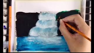 Acrylic waterfall painting | Tisya The Artist