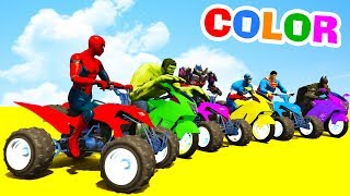 LEARN COLORS ATV and MotorBike w Superheroes for Toddlers - 3D Cars For Kids
