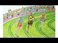 How to draw a easy Sports (run) scenery step by step with oil pastels .
