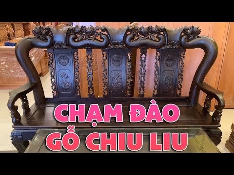 Bàn ghế chạm đào | mẫu bàn ghế gỗ chiu liu mới hoàn thiện