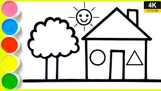How To Draw Easy House And Tree Drawing How To Draw A House Easy Drawing House From Shapes.