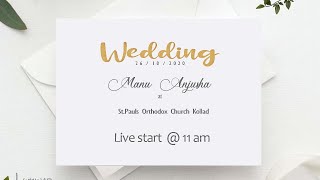 Manu Weds Anjusha Wedding Live