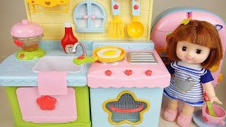 Baby doll kitchen food cooking play baby Doli house