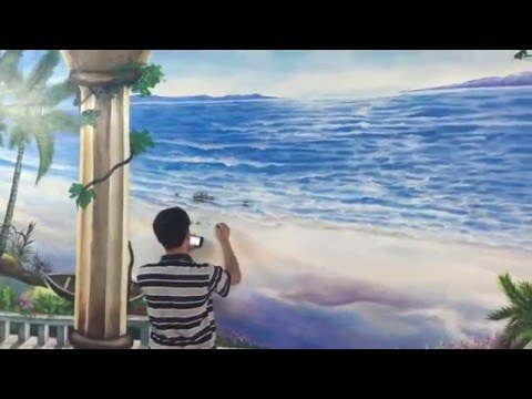 Vẽ tranh tường 3d phong cảnh biển chung cư linh đàm hh4c - painting art mural liên hệ 0908766656