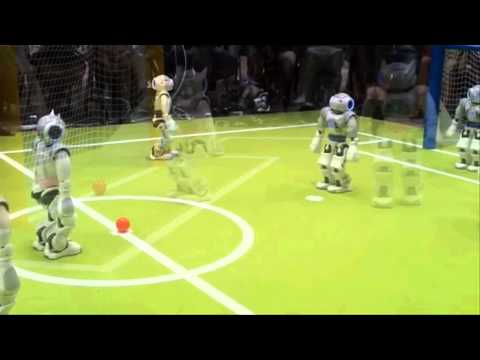 Robots playing Soccer for RoboCup. They may win Humans in World Cup within few Decades.