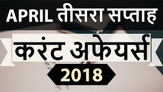 April 2018 Current Affairs in Hindi 3rd week part 1- IAS/SSC/IBPS/CDS/RBI/SBI/NDA/CLAT/KVS/DSSB/CTET