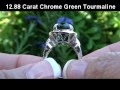 EXOTIC 13.64 Carat VVS Natural Chrome Green Tourmaline Diamond Ring 14k White Gold