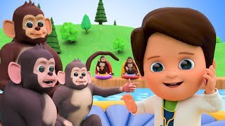 Five Little Monkeys Jumping On The Bed Nursery Rhymes In Swimming Pool