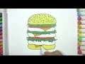 Hamburger Cake Coloring Pages Salt Painting for Kids | Fun Art Learning Colors Video for Children