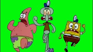 Spongebob,Squidward And Patrick Running Greenscreen