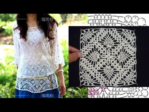 Пляжная туника крючком из квадратных ажурных мотивов Пляжная туника крючком из квадратных ажурных мотивов