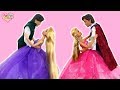 Rapunzel Elsa Barbie Castle One Morning-Princess dolls Ball Dance Putri Barbie Kastil Festa de dança