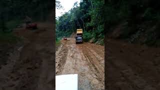 10 Tonnes Dump Truck on Slippery Muddy Off Road Uphill Driving