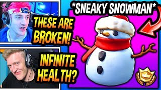 STREAMERS *FIRST TIME* USING *NEW* "SNEAKY SNOWMAN" ITEM! (OVERPOWERED!) Fortnite FUNNY Moments