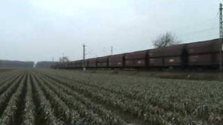 Coal Drag Train Db Schenkerrailion At Breyel,Germany March 1,2009