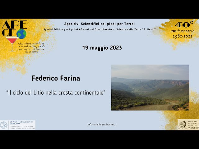 Watch 19 maggio - Federico Farina: “Il ciclo del Litio nella crosta continentale” on YouTube.