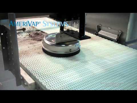 AmeriVap Houdini Jet Spinner Cleaning Mesh Conveyor Belt Using Dry Steam Vapor