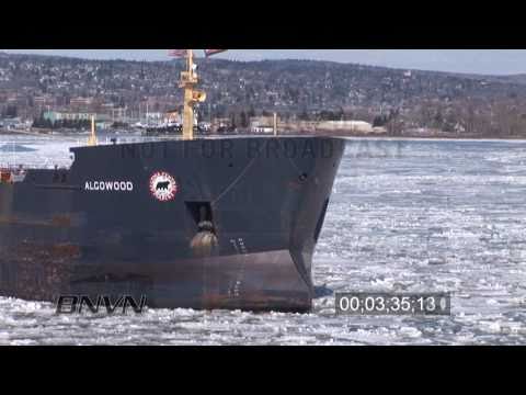 Great Lakes Freighter Algowood sailing in ice filled waters off of Duluth, MN
