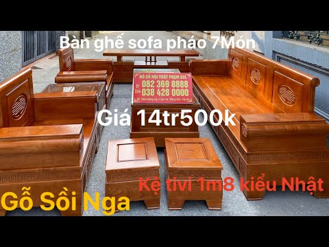 Bàn ghế sofa pháo gỗ sồi và kệ tivi kiểu Nhật dài 1m8 cực đẹp giá combo chỉ 17tr500k- 082.369.8888