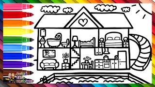 Draw And Color A House With A Pool Drawings For Kids
