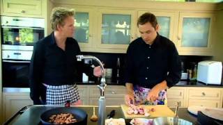David Walliams and Ramsay Cook in Frilly Aprons - Gordon Ramsay David Walliams and Ramsay Cook in Frilly Aprons - Gordon Ramsay