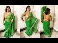 Transparent saree draping with backless blouse for party. Bold and Beautiful. Easy saree draping.