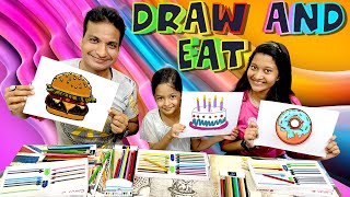 Play this video DRAW AND EAT CHALLENGE рпё р  Drawing Challenge  Cute Sisters