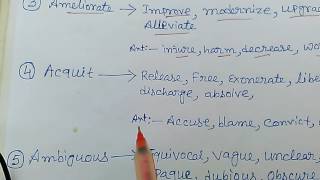 Important synonym and antonyms