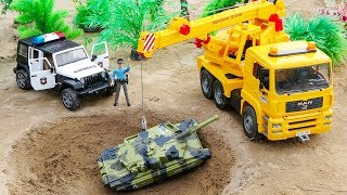 Police Car Chase Military Vehicles | Construction Vehicles Crane Truck and Disney Car Toys For Kids