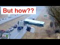 6 Semi-Trucks rollover in 40 seconds