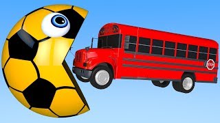 Learn Colors with PACMAN and School Bus Street Vehicle 3D Soccer Ball for Kid Children