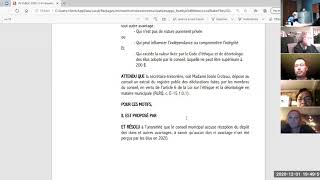 Séance du conseil 1er décembre 2020 Vidéo