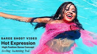 High Fashion Saree Shoot Concept In Swimming Pool
