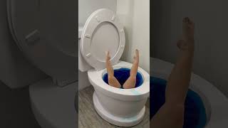 Stuck In Giant Toilet Blue Pool Up Side Down