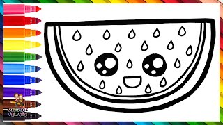 Cómo Dibujar Una Sandia Dibuja Y Colorea Una Linda Sandia Arcoiris Dibujos Para Niños