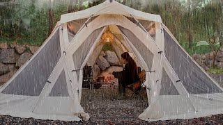 Solo Luxury Tent Camping Cozy in Heavy Rain / Relaxing Rain Sound