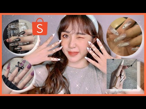 SHOPEE HAUL MÓNG GIẢ | 150K LÀM 5 BỘ MÓNG XỊN NHƯ SAO KPOP | TRY ON FAKE NAILS FROM SHOPEE