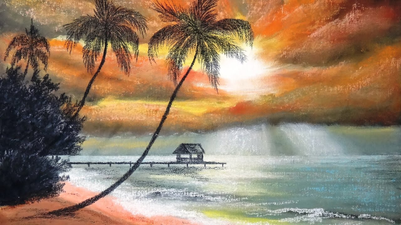 Beach Sunset Pencil Drawing