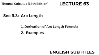 Sec 6.3 : Arc Length | Lecture 63