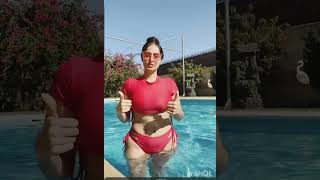 lana rose nips wet pool transparent pokes nipples see through red bikini snapcha