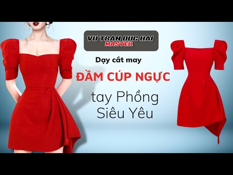 71/ Dạy cắt may ĐẦM CÚP NGỰC TAY PHỒNG SIÊU YÊU/ How to made a pretty cup dress