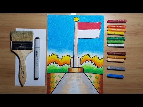 Menggambar dan mewarnai Bendera Merah Putih untuk PAUD A