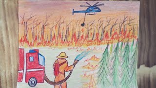 Forest Fire Drawing For Beginners Yeni̇ Başlayanlar İçi̇n Orman Yangini Çi̇zi̇mi̇ Doğayi Koruyalim