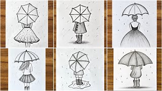 How To Draw A Girl With Umbrella || Easy Drawing Ideas For Girls || Sketch Drawing With Pencil