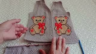Kolay Tunus Işi Bebek Yeleği Ayıcıklı Part 4 Easy Tunisian Baby Vest With Teddy Bear Part 4