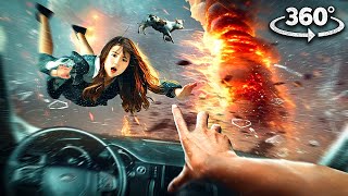 360° Car Inside Fire Tornado And Storm With Girlfriend Vr 360 Video 4K Ultra Hd