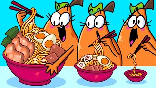 Défi Des Nouilles Folles Grande, Moyenne Et Pee Iette Astuces Drôles Par Le Couple Poire
