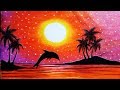 How to draw scenery of Sunset with oil pastel.Step by step(easy draw)