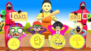 Scary Stranger 3D Vs Squid Game 오징어 게임 - Miss T Troll Zombie Destroy Honeycomb Candy Challenge