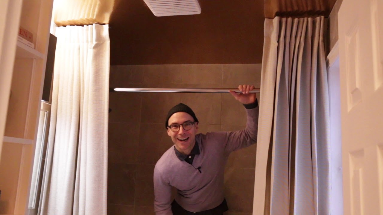 MY HOME OUR CITY Episode #3. Robert's bathroom redo with DIY storage, ceiling decor & fabric.
